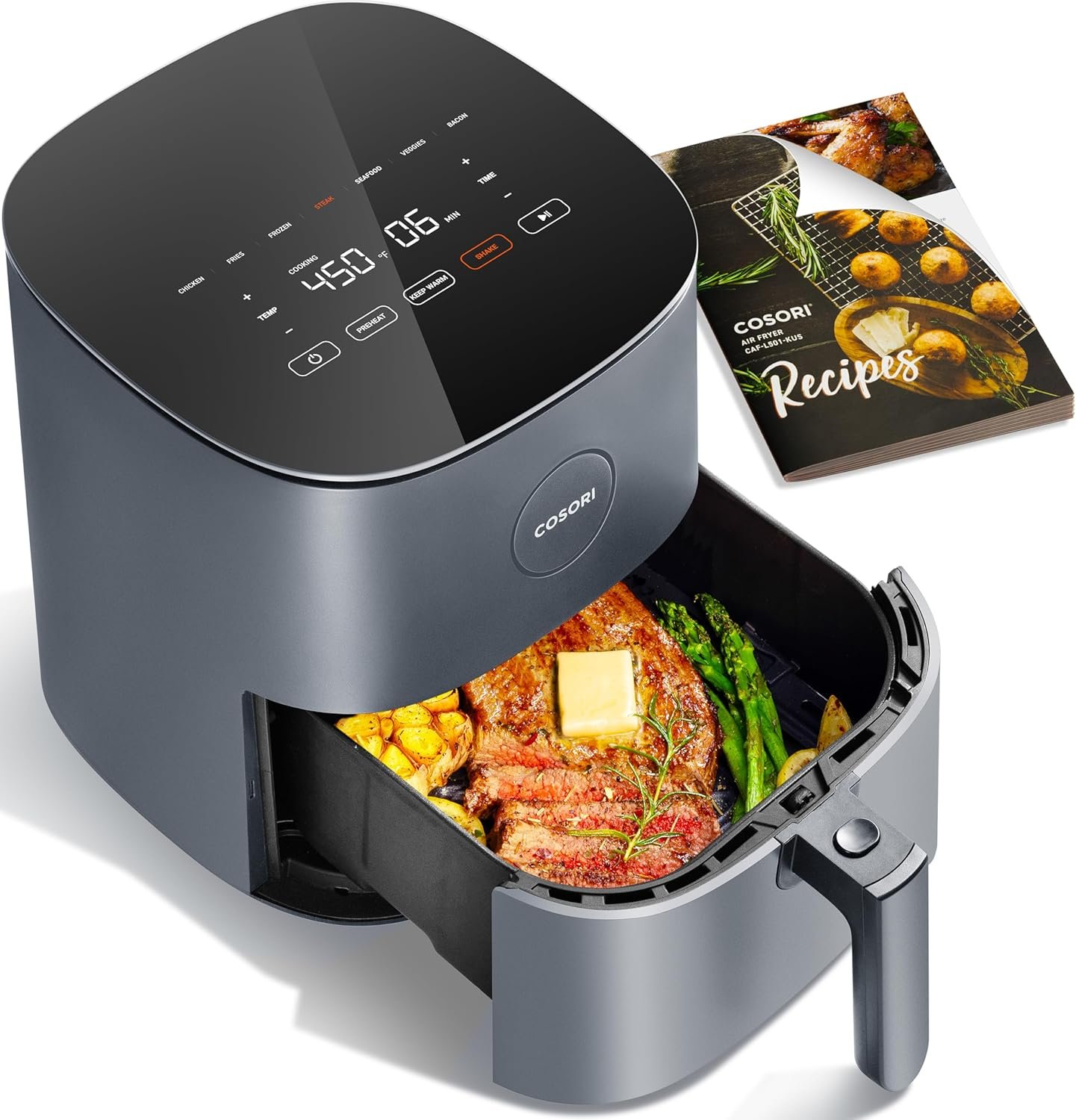 Kitchen Elite®Air Fryer Oven 5.5Qt, 6 Presets Digital Display Compact Cooker,Space-saving, Nonstick & Dishwasher Safe Basket, Stainless Steel